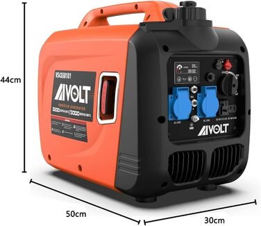 Інверторний генератор AIVOLT 1400W: бензиновий, тихий, для кемпінгу, фестивалів та дому. 2 USB, 12V DC та 230V розетки (3200W пікова потужність)