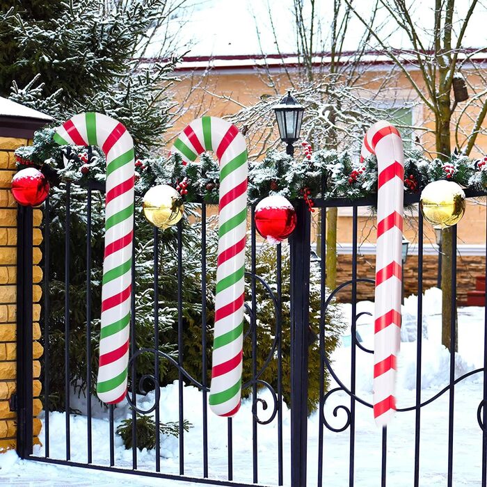 Надувні цукерки тростини Різдвяна прикраса, велика прикраса Грінч Різдвяна відкрита вхідні двері цукерки тростини ялинкові прикраси (червоний і білий) (Червоний і зелений, 6 шт. ), 87