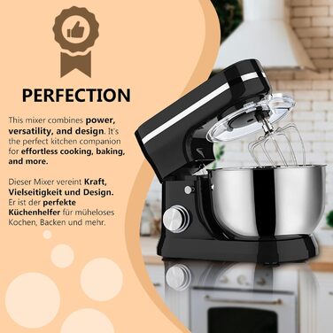 Кухонна машина Retoo 3-в-1 з нержавіючою чашею 6 л, 2000 Вт, 6 швидкостей, планетарний міксер, вінчик, гак для тіста, захист від бризок