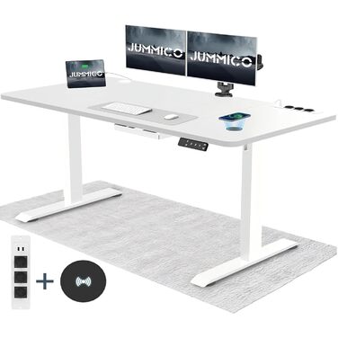 Електричний стіл JUMMICO з регулюванням висоти, бездрожною зарядкою та євро-розеткою USB, 160x80 см (білий)