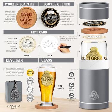 Пивний келих з гравіюванням 570 мл, 50 років, персоналізований подарунок для чоловіка, тата, декор, листівка на ювілей (1966)