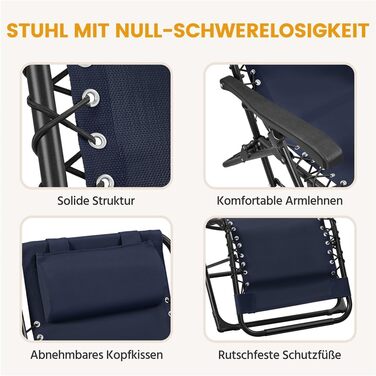 Лежак для відпочинку Yaheetech - розкладний садовий лежак з подушкою та тримачем для напоїв (блакитний, 2 шт.)