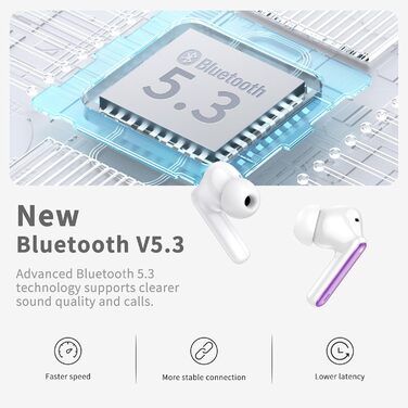 Бездротові навушники-вкладиші Bluetooth 5.3, шумозаглушення ENC, 40 годин, водонепроникність IP7, фіолетовий