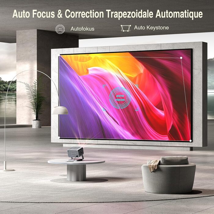 Проектор VOPLLS 4K з автофокусом та корекцією трапеції, 28000 Люмен, WiFi6, Bluetooth, Full HD 1080P, для кінотеатру вдома та на вулиці, сумісний з Android/PC