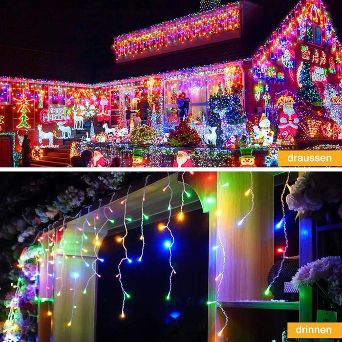 Ланцюг світла крижаного дощу Zichaojia, світлодіодна світлова завіса, водонепроникна IP44, 8 режимів, внутрішня/зовнішня, весілля, Різдво, вечірка (400 світлодіодів 10м)