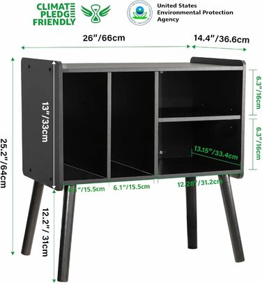 Стіл для програвача вінілу, стійка для програвача середини століття з місцем для зберігання до 150+ платівок, шафа для платівок з регульованими полицями, чорний