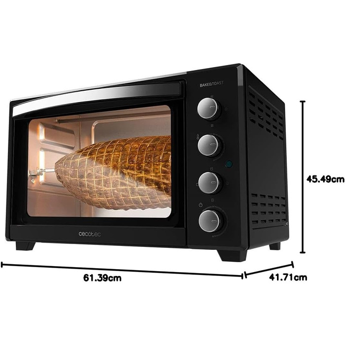 Конвекційна піч Cecotec 46 літрів Bake&Toast 4600 White Gyro. 2000 Вт, внутрішнє освітлення, 12 функцій, температура до 230º, подвійне скло, з поворотним шампуром, білий (чорний, 45л)