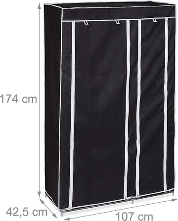 Тканинна шафа, з вішалкою для одягу та 5 відділеннями, HBT 174 x 107 x 42,5 см, міцна розкладна шафа з кришкою, чорна, 3 шт.