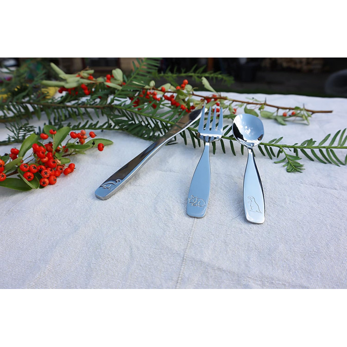 Дитячий набір столових приборів EXZACT Kinderbesteck 18 предметів з нержавіючої сталі - для дітей від 2 років - безпечні ножі, миючі в посудомийній машині, з гравіюванням (динозаври)