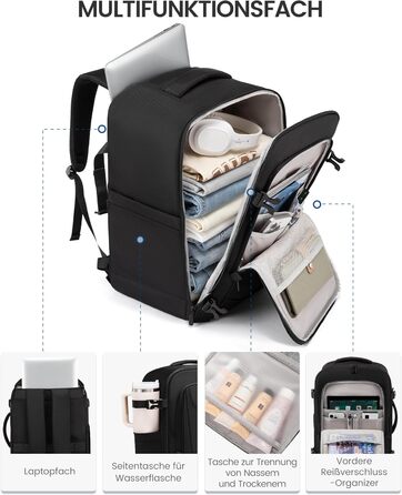 LOVEVOOK Рюкзак ручної поклажі, 18 дюймів, великий, для подорожей, авіакомпаній, чоловічий/жіночий, з відділенням для ноутбука, чорний