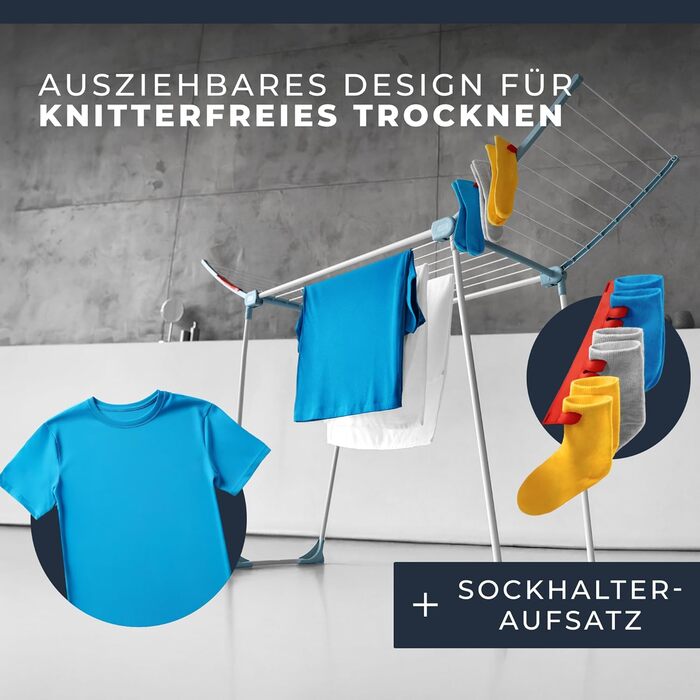 Розкладна сушарка для білизни XXL, 20 м сушильної поверхні, економна, стабільна, чорна з прищіпками для маленької білизни (Блакитний Невада)