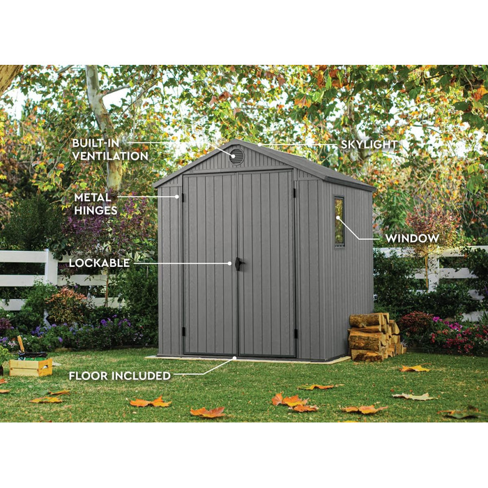 Садовий будиночок KETER Darwin 2,8 м² сірий (6x6) з Evotech пластику, з дверима та вентиляцією, 25x184x205 см
