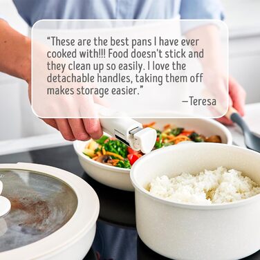 Набір кухонного посуду GreenLife 10 предметів з антипригарним покриттям, знімними ручками та стійким до утворення накипу, нетоксичний, без PFAS, для індукційних плит, економний, з сервірувальними тарілками