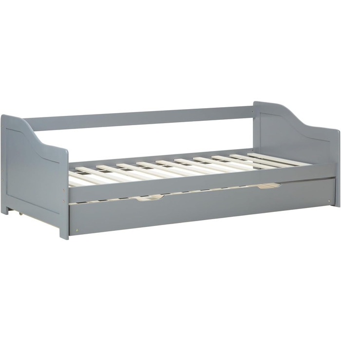 Висувне ліжко Homestyle4u 90x200 з ящиком для зберігання, дерев'яне ліжко з ламелями для дітей, сірий колір