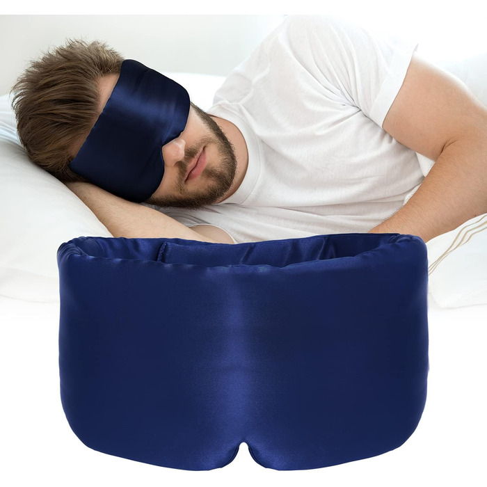 Шовкова маска для сну ATreebag для жінок і чоловіків, 100 приємна для шкіри шовкова маска для очей, велика нічна маска з регульованим ремінцем на липучці для дому та подорожей (синій)