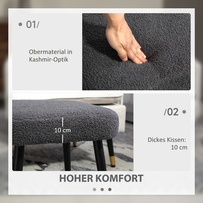 HOMCOM Footstool Квадратний пуф з кашеміровим виглядом, темно-сірий, сталеві ніжки, ідеально підходить для вітальні та спальні