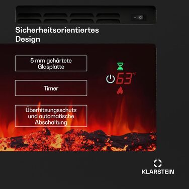 Електрокамін Klarstein Galeras Smart 1800 Вт, LED-полум'я, керування через додаток і пульт, регулювання кольору та яскравості, захист від перегріву, настінний, 127x47x13 см, чорний