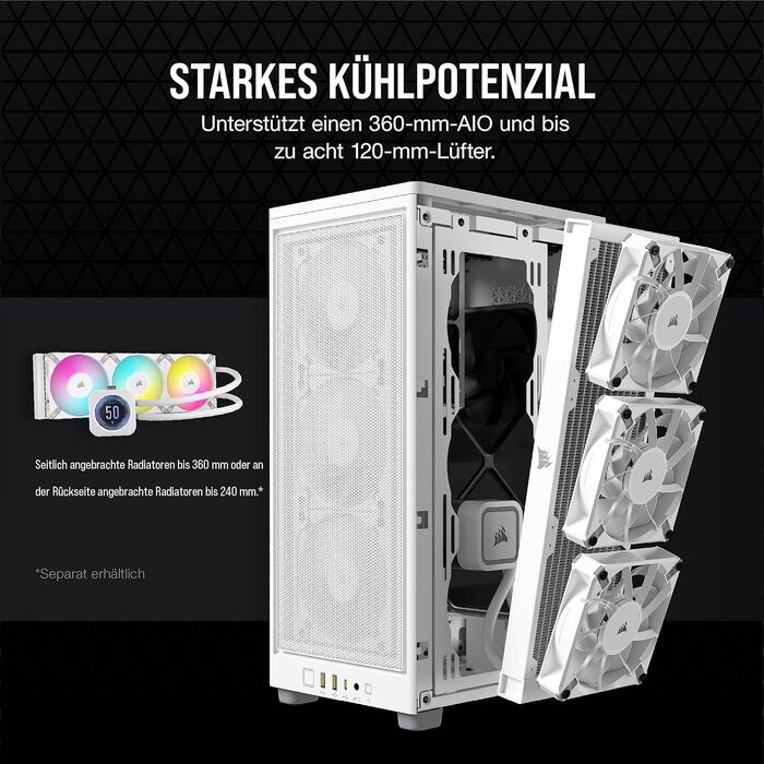 Корпус для ПК Corsair 2000D Airflow Mini ITX, білий, три слоти для GPU, сітчаста сталь, оптимізований для охолодження, сучасні порти на фронті