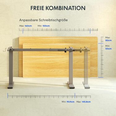Електричний регульований стіл FlexiSpot з пам'яттю висоти та LED-дисплеєм, сірий (EN1)