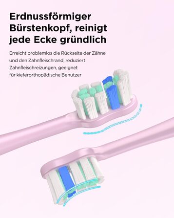 Електрична звукова зубна щітка для дорослих і дітей, 5 режимів чищення, 3 рівні інтенсивності, таймер, 8 насадок, кейс для подорожей, акумуляторна (Рожева, 1 шт.)