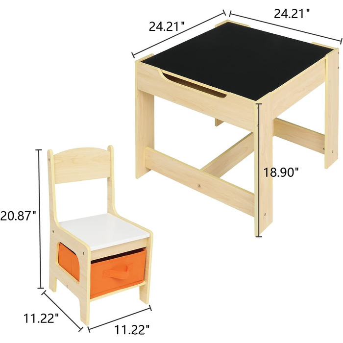 Дитячий стіл LEADZM з 2 стільцями, дерев'яна дитяча зона з 3 предметів, стільниця з дошкою (натуральна)