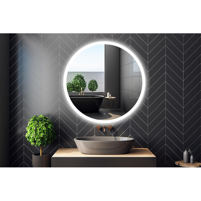 Круглий дзеркало для ванної кімнати 80 см з LED-підсвічуванням та сенсорним вимикачем