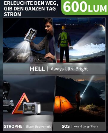 Powerbank для автомобіля AIMAPOW Starthilfe 8000A з компресором та LED-ліхтарем, 27000mAh, 160PSI, для бензинових та дизельних двигунів (до 12.0L)