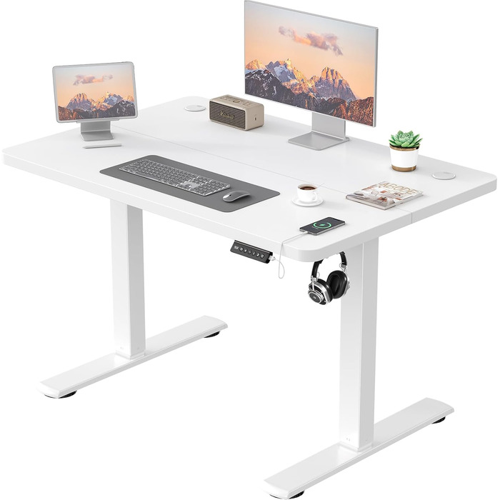 Електричний регульований стіл JUMMICO 100x60 см, USB-порт, білий. Ергономічний стіл для роботи та навчання