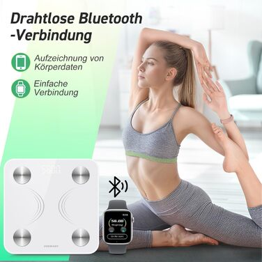 INSMART Розумні ваги для вимірювання тіла з Bluetooth, цифрова вага для людей, аналіз складу тіла: жир, маса м'язів, вода, білок, кісткова маса, ІМТ, BMR, пульс