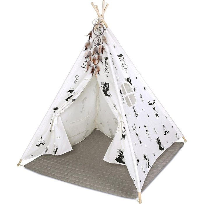 Дитяче ігрове намет Hakuna Matte Tipi з килимком, спіймачем снів та сумкою – стильний дизайн, 100% бавовна, сертифікат EN71