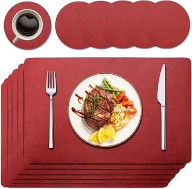 Набори підставки під тарілки Purejoy, 6 шт., сірі, миючіся, неслизькі, термостійкі, з PU шкіри, 43x30 см (червоні)