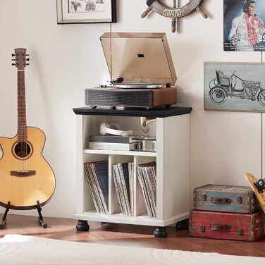 Стійка для програвача LELELINKY: полиця для 200 платівок, дерев'яний стіл для вітальні, спальні, офісу, білий