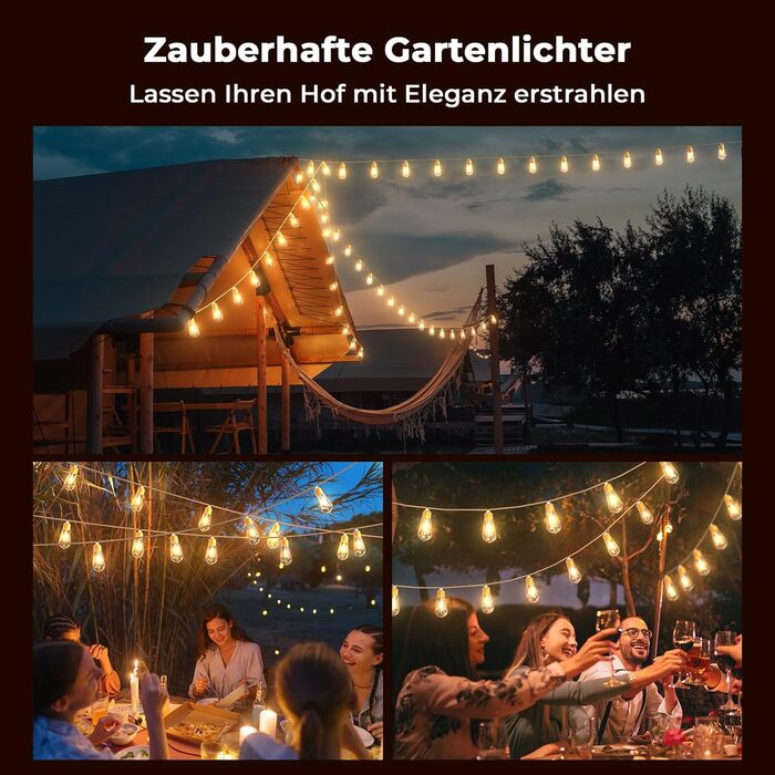 LED гірлянда для декору: 24 лампочки, 12 метрів, RGB, тепле біле світло, 8 режимів, таймер, диммування, для дому, саду, балкону, вечірки, святкування