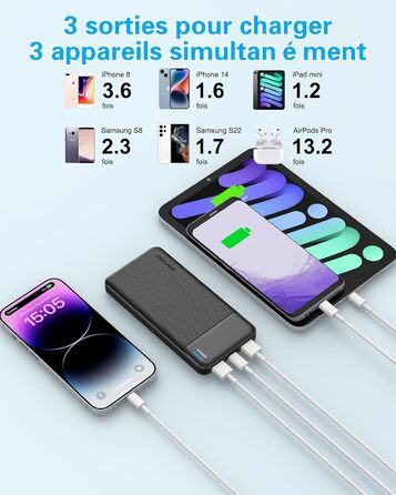 Набір AsperX Power Bank з 2 шт. , 10000 мАг (вхід/вихід USB-C) Тонкий зовнішній акумулятор, чорний/білий