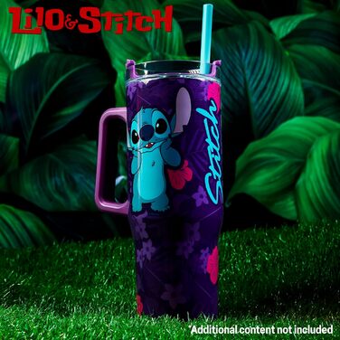 Термокружка Disney Stitch об'ємом 940 мл з ручкою, кришкою та трубочкою, двостінна ізольована, підтримує 17 годин холодну температуру, 8 годин теплу та 45 годин замороженість
