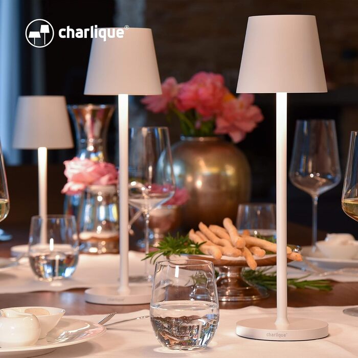 LED-лампа настільна бездротова (2 шт) - світло для вечері біле 38 см - преміум акумуляторна лампа з USB, тепле світло, для дому та вулиці. Білий колір, 2 шт (вигідний пакет)