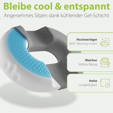 Ортопедичний сидіння-кільце Feela® з 3 рівнями жорсткості – подушка для геморою з отвором – після операції та пологів – сидіння для полегшення болю в куприку, подушка для геморою, сидіння-донат – знімає біль (Medium) (Темно-сірий, Medium / 60-80 кг)