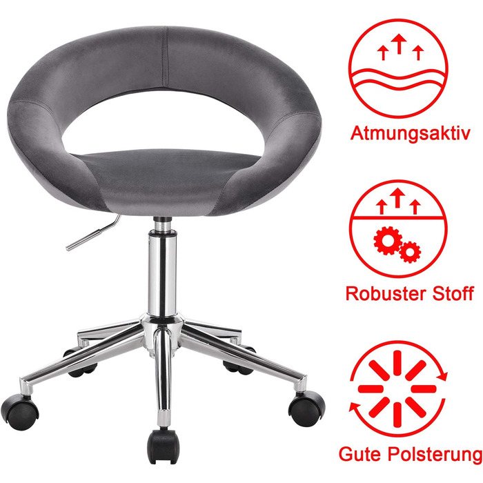Робочий Стілець офісний стілець стілець на коліщатках Стілець офісний стілець косметичний стілець обертовий стілець з роликами регульований по висоті, оксамитовий, (темно-сірий), 100rs
