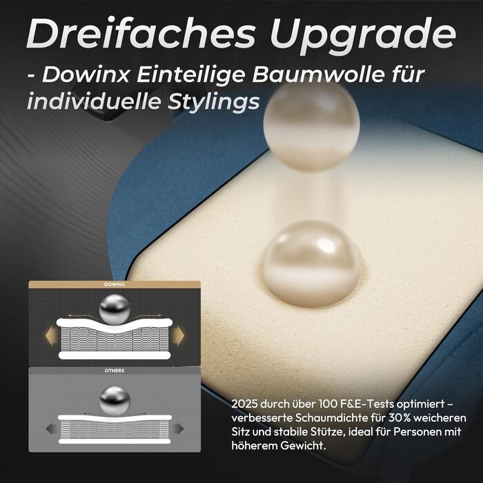 Ігровий крісло Dowinx з мікрофібри, дихаюче та ергономічне, з регульованою підніжкою (блакитне)