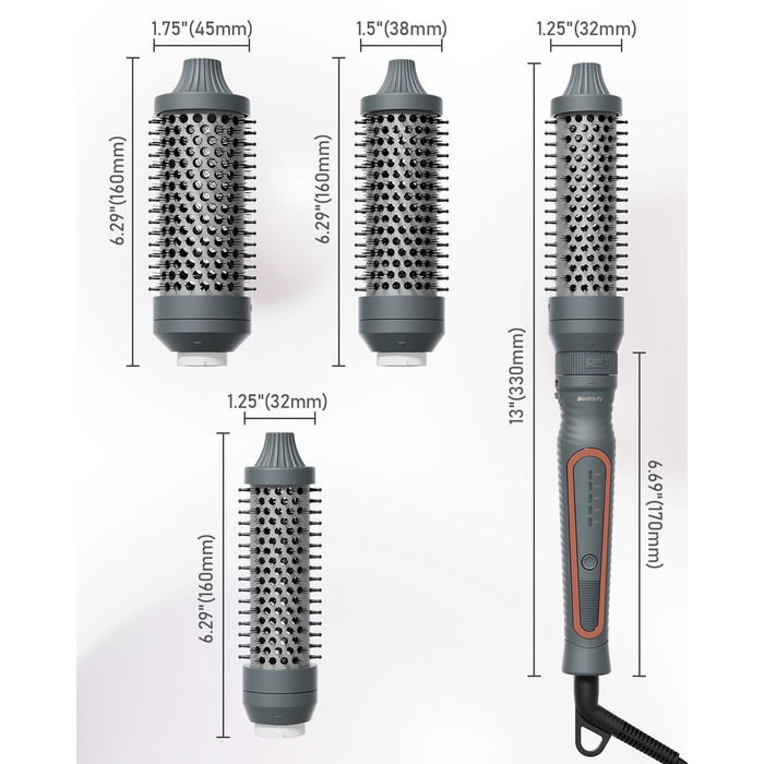 Термощітка Bestauty 3 в 1 щітка для завивки, гребінець для об'єму, випрямляч 150-230C, подвійний натяг, сірий