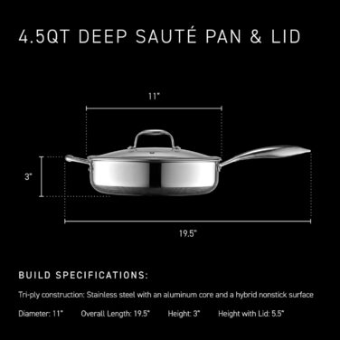 Сковорода HexClad Hybrid з антипригарним покриттям та кришкою, 4.5 л, сумісна з індукцією та іншими плитами