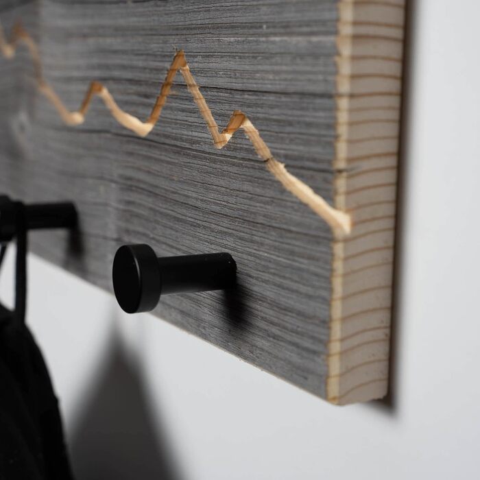 Вішалка для одягу WOODS з відновленої деревини з гірським мотивом ручна робота в Баварії Вішалка для одягу дерев'яна Настінна вішалка для одягу з гачком (40 см (3 гачки), чорні гачки)
