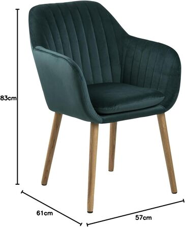 AC Design Furniture Стілець для їдальні Wendy, 57x61x83 см, смарагдовий/дуб, велюр/дуб, 1 шт.