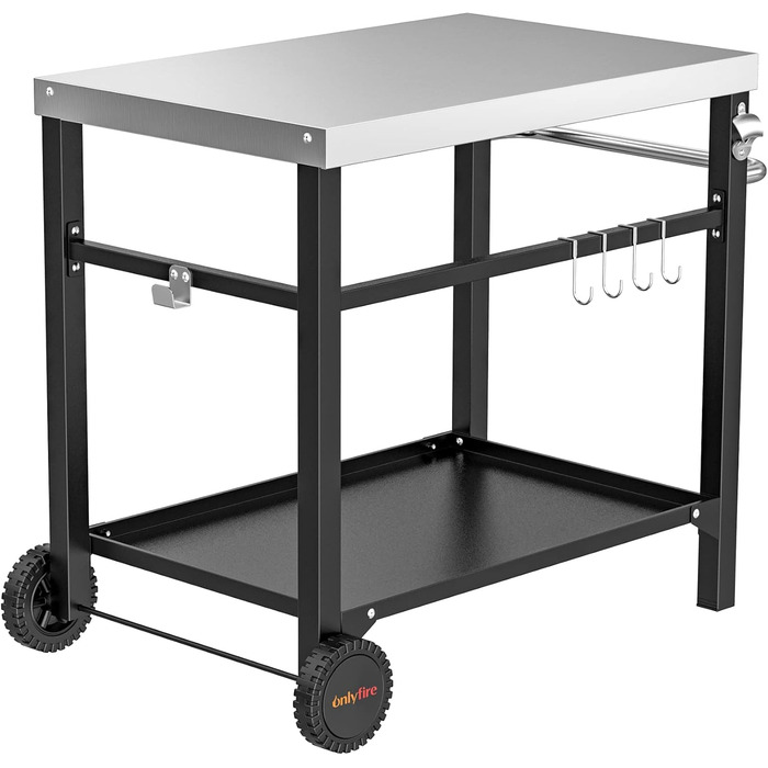 Onlyfire Grillwagen: Сталевий гриль-вузький столик з великою робочою поверхнею, Outdoor гриль-тролей, сервісний столик для саду та вулиці, 85,3×61×81см