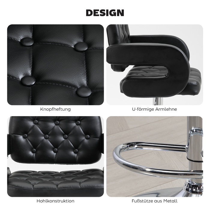 Барний стілець, регульований за висотою, поворотний на 360°, з металевим каркасом, спинкою та підніжкою, 61x50x93-113 см, чорний