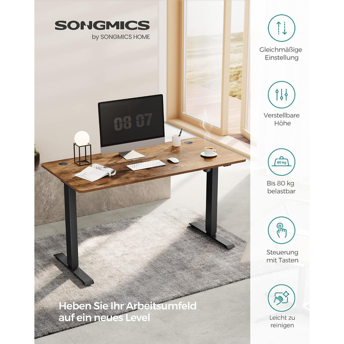 Електричний ігровий стіл SONGMICS регульований по висоті 70x140х70-118 см коричнево-чорний