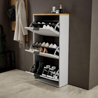 Взуттєва шафа Planetmöbel з 3 стінками, 6 полицями, 60 x 23 x 118 см, білий/сірий колір