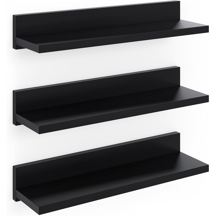 Настінні полиці Wandregal 39 см, комплект з 3 шт. для спальні, ванної, вітальні, кухні, офісу (чорні)