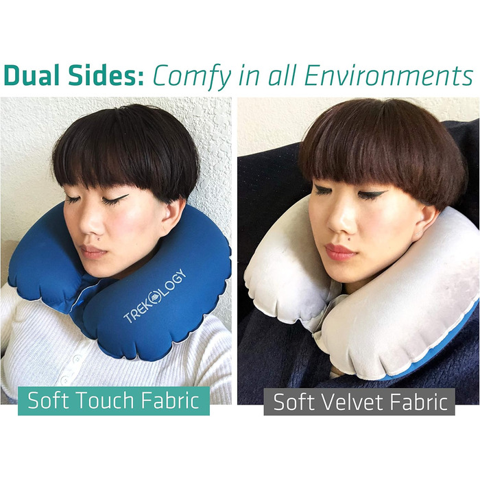 Подушка для подорожей TREKOLOGY надувна, блакитна: для шиї та голови в літаку та під час подорожей