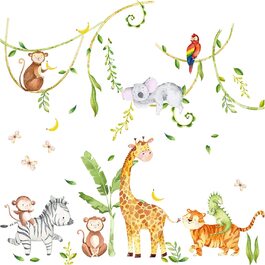 Настінна наклейка Grandora XXL із зображенням тварин джунглів, сафарі, Пальми, ліани для дитячої кімнати, декор стін DL814-5, XXL - 255 x 192 см (ШхВ)